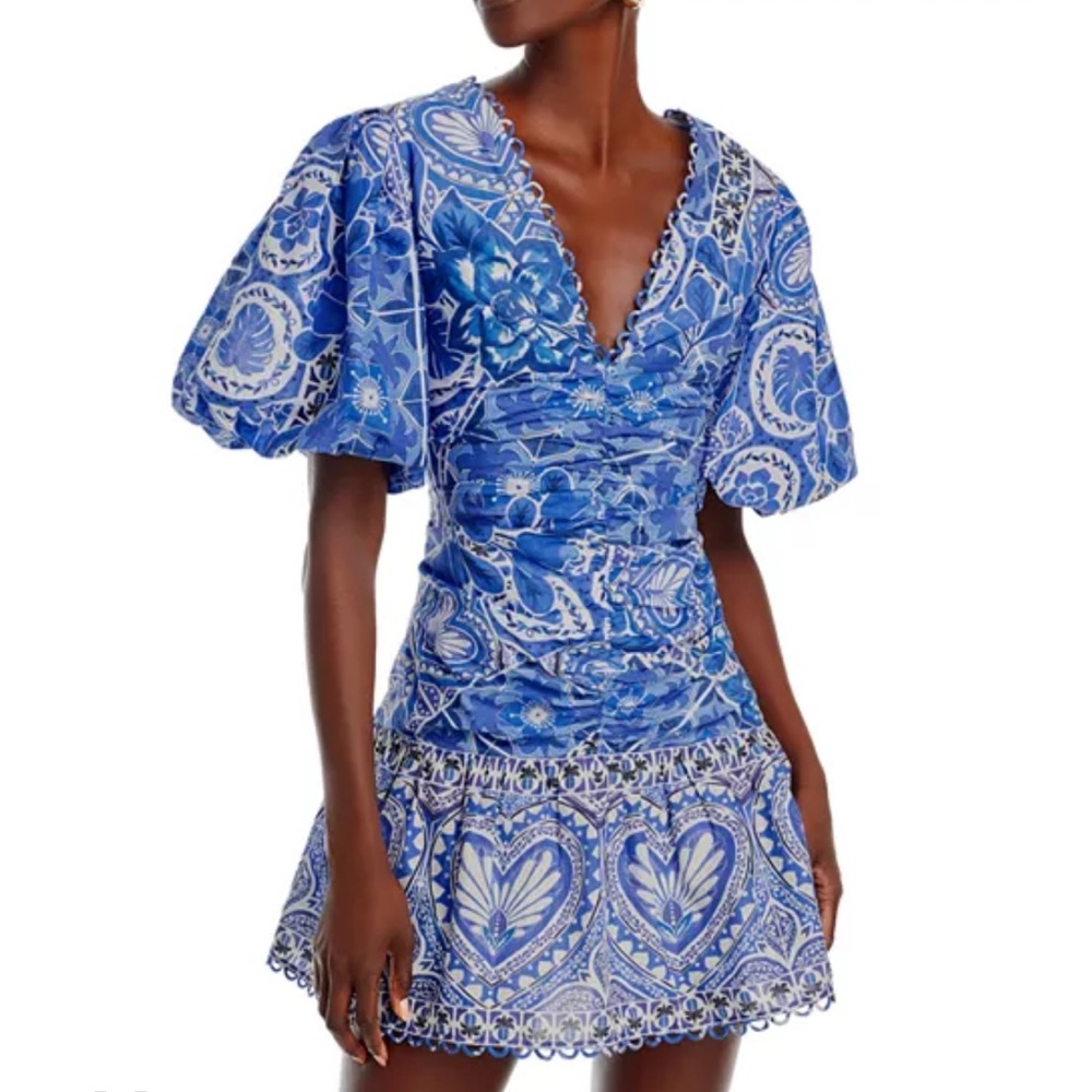 FARM Rio Tile Dream Puff Sleeve Mini Dress - Small